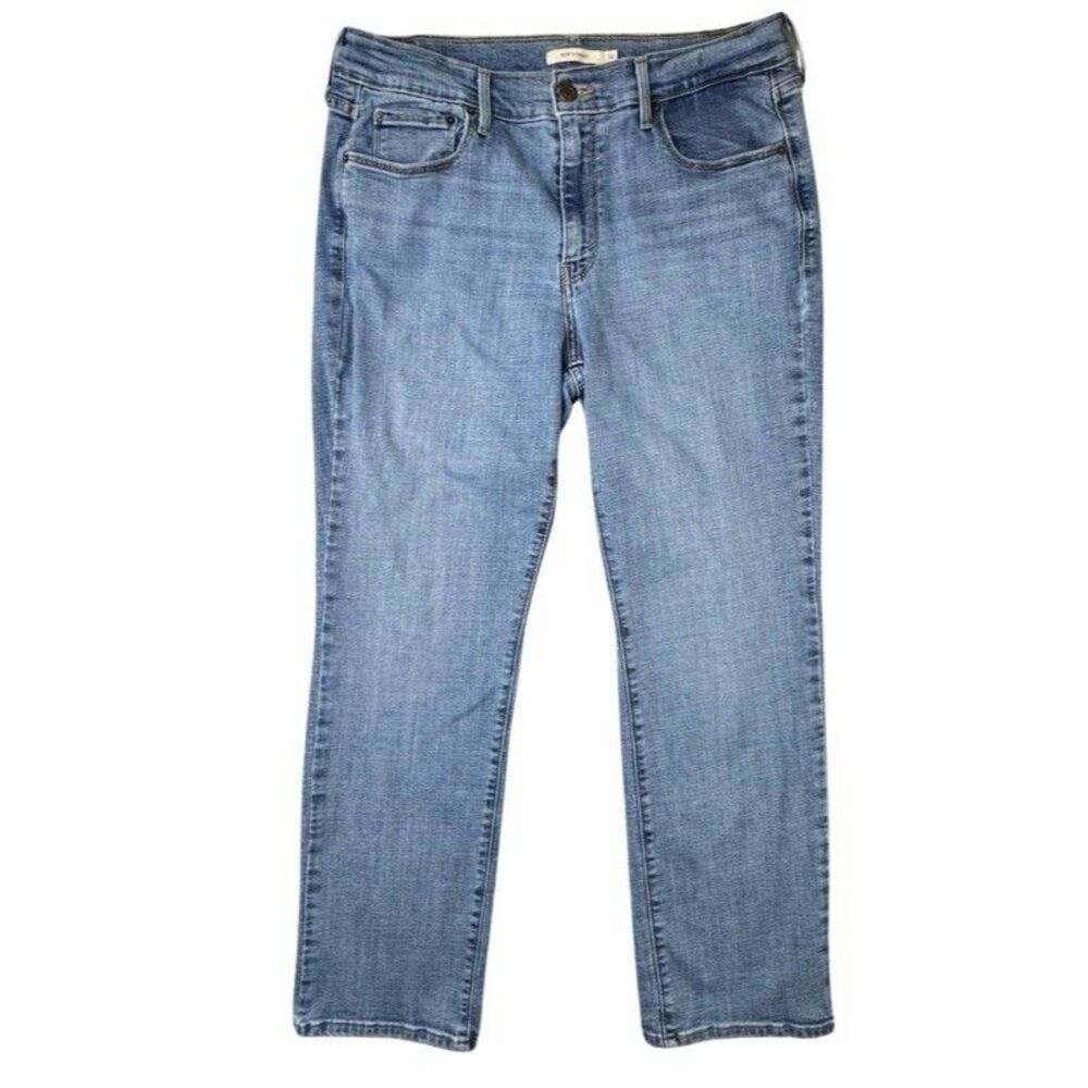Levi's 505 Jeans Women's Sz 14 Blue Straight Leg Stretch Denim Zip Mid-rise 90's